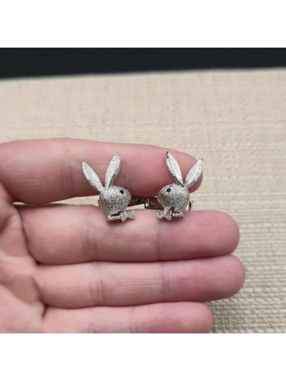 Vintage Playboy Bunny Cufflinks, Textured Metal Novelty Men's Gift A8136